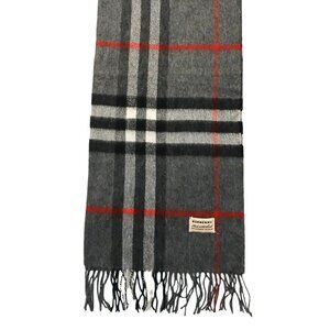 Burberry Vintage Gray Luxury Cashmere & Silk Plaid Fall Winter Scarf Scarves